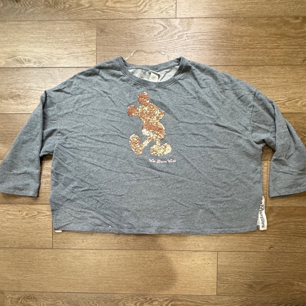 Disney Parks Rose Gold Mickey Mouse Flip Sequin Sweatshirt, Gray, 3XL, WDW